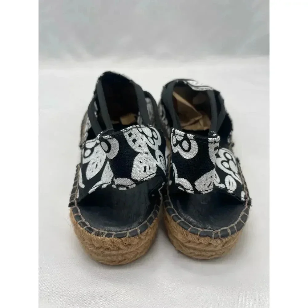 Eric Michael Black and White Floral Slip On Sling‎ Back Espadrilles